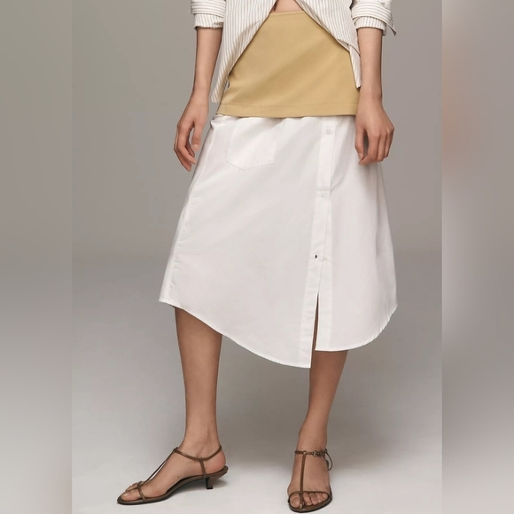 Maeve Anthropologie Unique Women's Layered Shirttail Midi Skirt, Tan & White - Picture 4 of 9